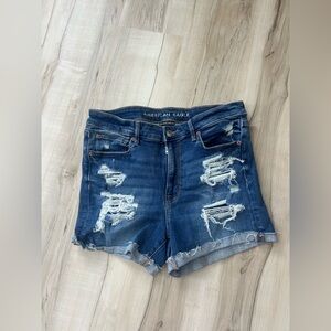 American Eagle Outfitters Women's Ripped Dark Blue Jean Shorts